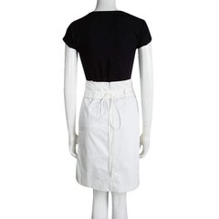 Celine Off White Cotton High Waist Belted Skirt S