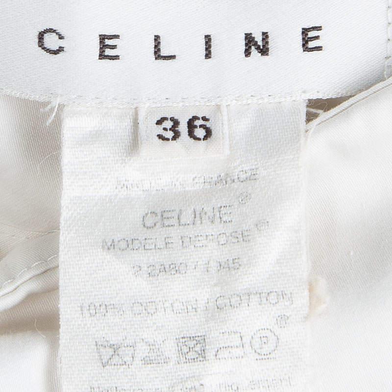 Celine Off White Cotton High Waist Belted Skirt S For Sale 1