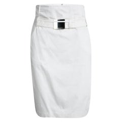 Celine Off White Cotton High Waist Belted Skirt S