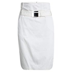 Celine Off White Cotton High Waist Belted Skirt S