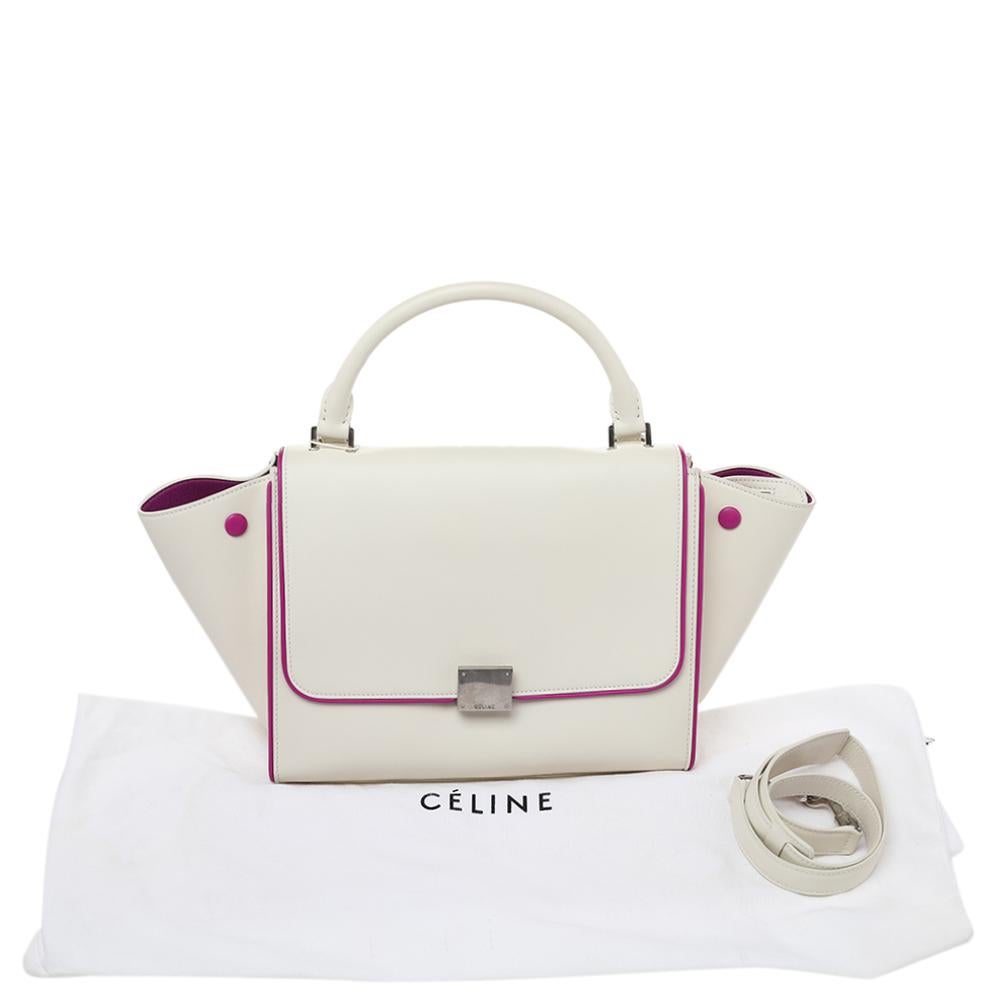 Celine Off White/Fuchsia Leather Small Trapeze Bag 6