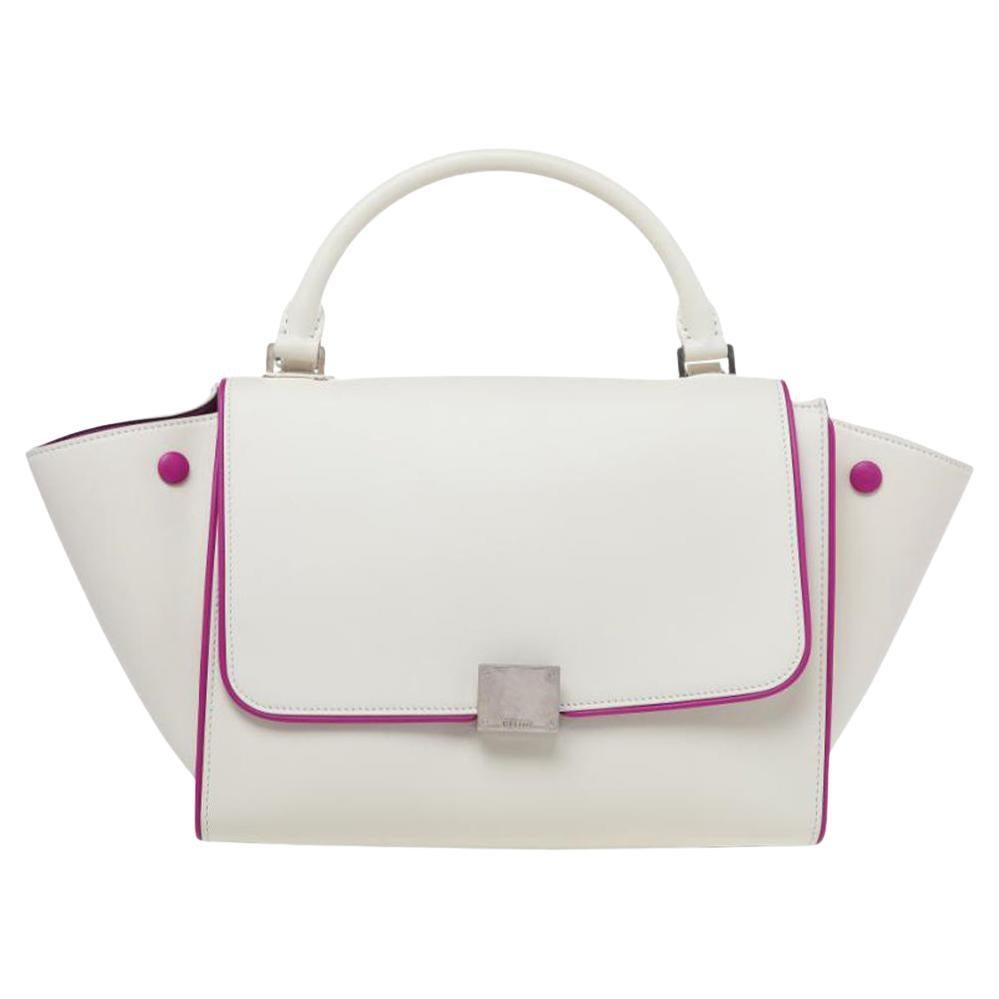 Celine Off White/Fuchsia Leather Small Trapeze Bag