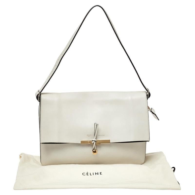 Celine Off White Leather Clasp Flap Shoulder Bag 2