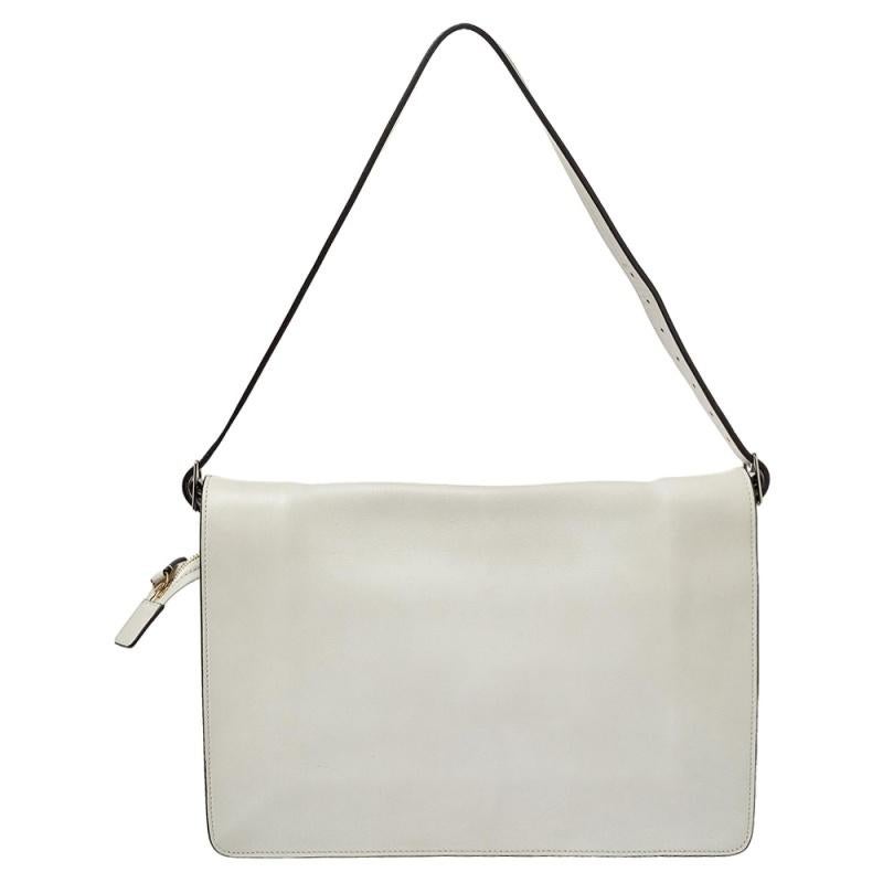 Celine Off White Leather Clasp Flap Shoulder Bag 4