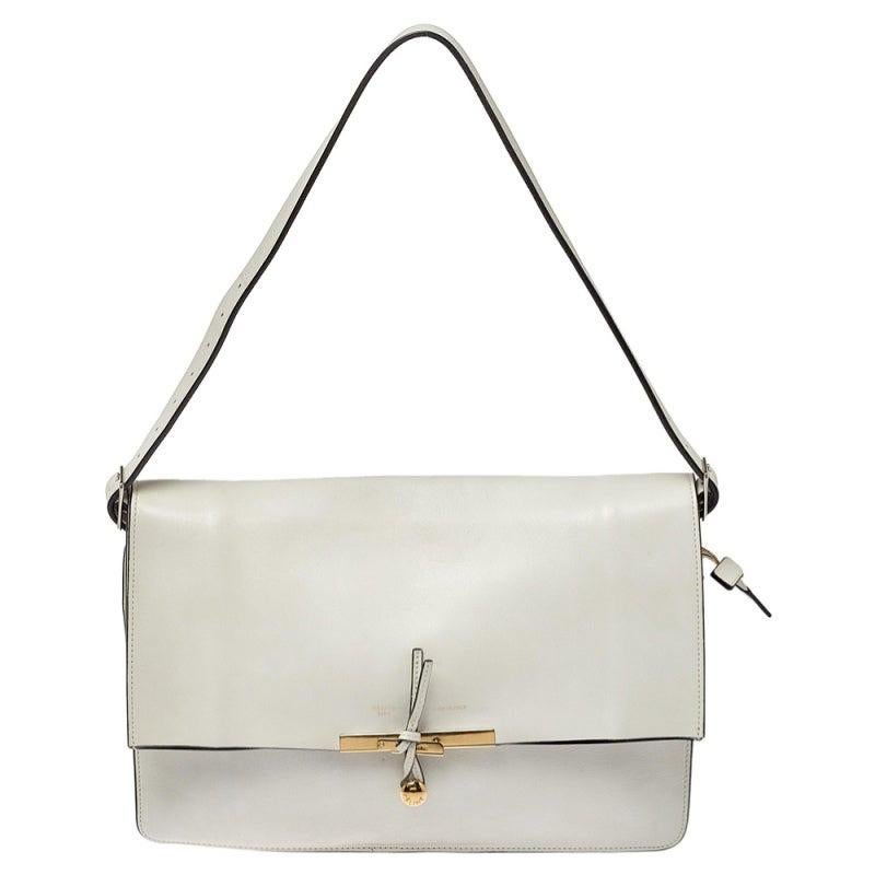 Celine Off White Leather Clasp Flap Shoulder Bag