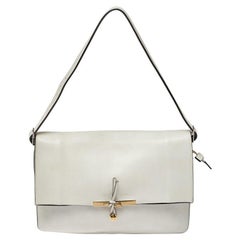 Celine Off White Leather Clasp Flap Shoulder Bag