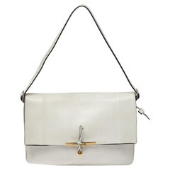 Celine Off White Leather Clasp Flap Shoulder Bag