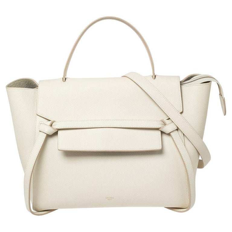 Celine White Grained Leather Small 16 Top Handle Bag - Yoogi's Closet