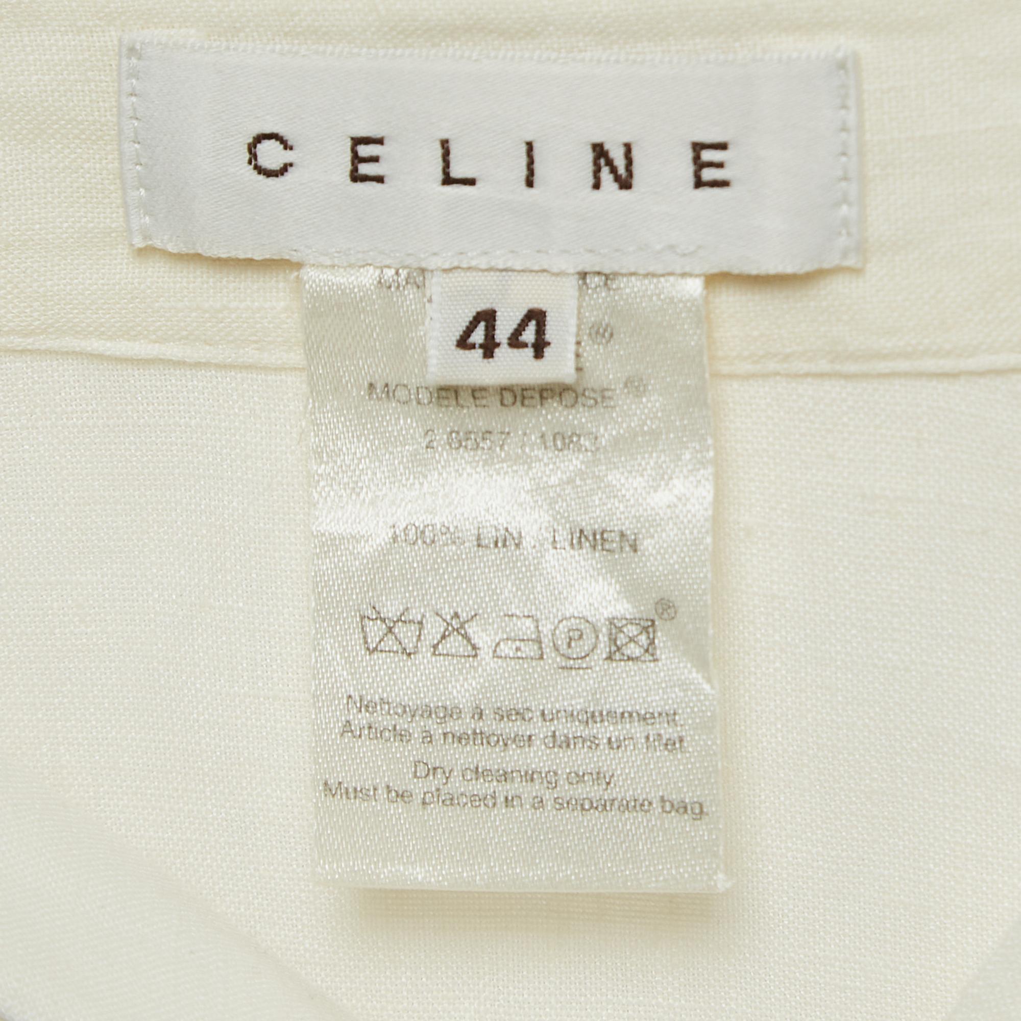 Gray Celine Off White Linen Eyelet Patterned Top & Pants Set L