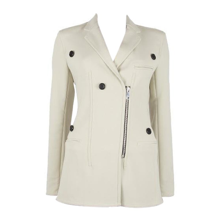CELINE off-white wool BUTTON DETAILED Zip Front Jacket 38 S