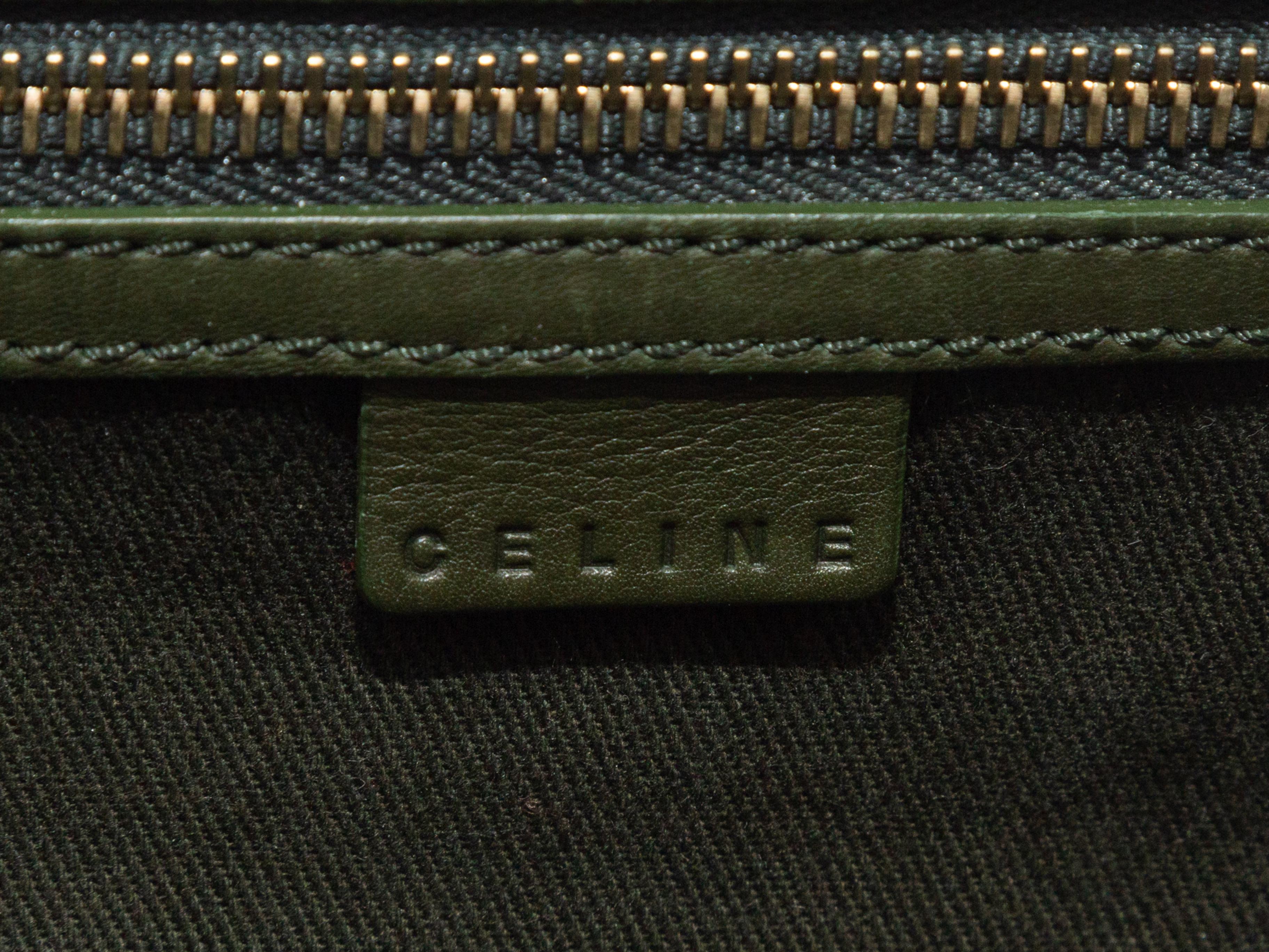 Product Details: Olive Celine 2005 Boogie Handbag. The Boogie Bag features a leather body, gold-tone hardware, an interior zip pocket, dual rolled top handles, and a kiss-lock closure at the top . 12.5