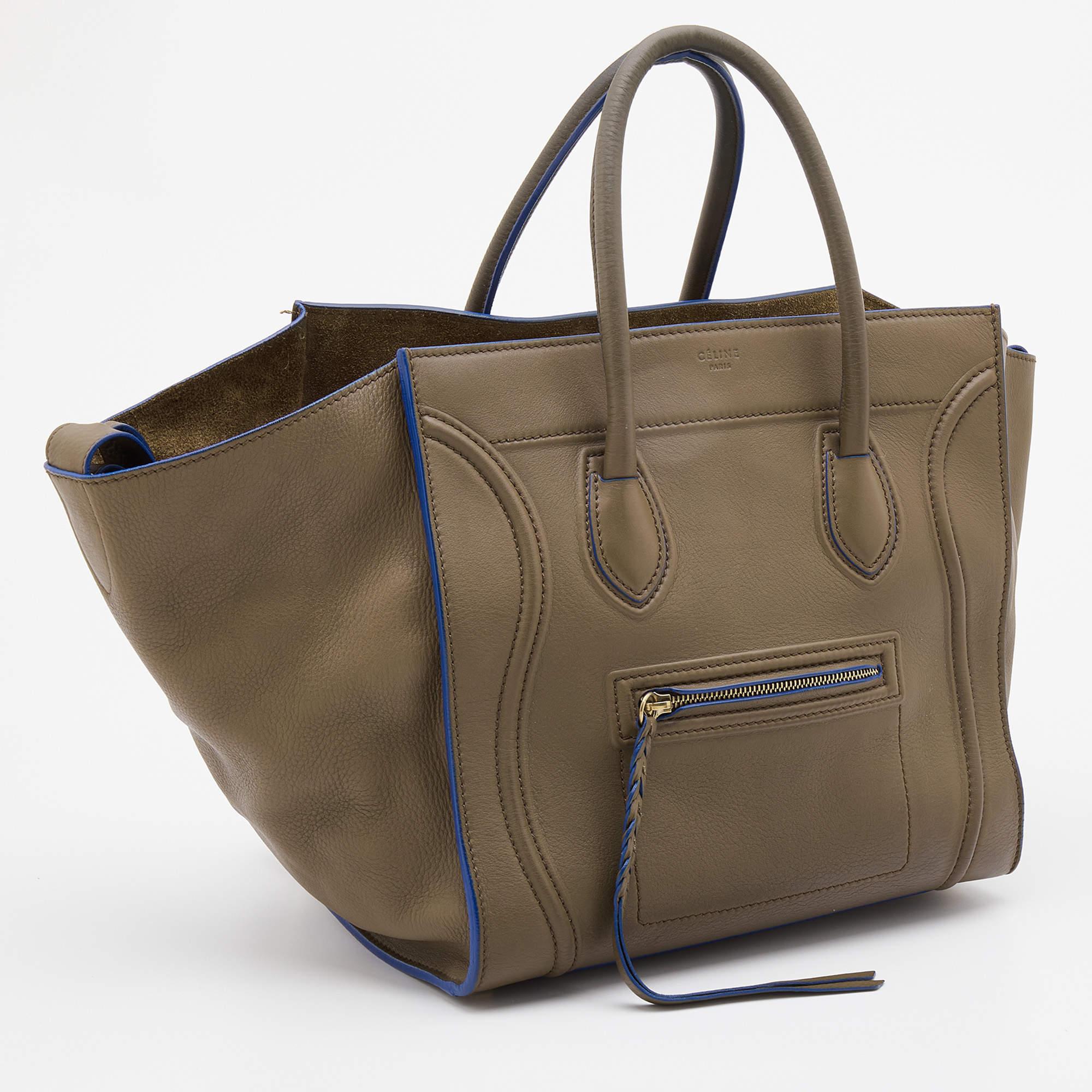 Women's Celine Olive Brown Leather Medium Luggage Phantom Tote