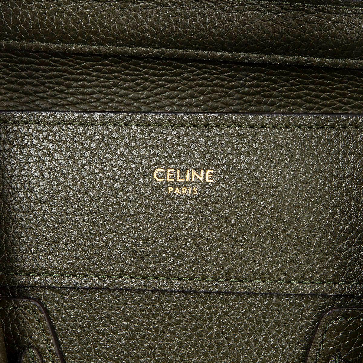 CELINE olive green grained leather MICRO LUGGAGE Tote Bag In Excellent Condition In Zürich, CH