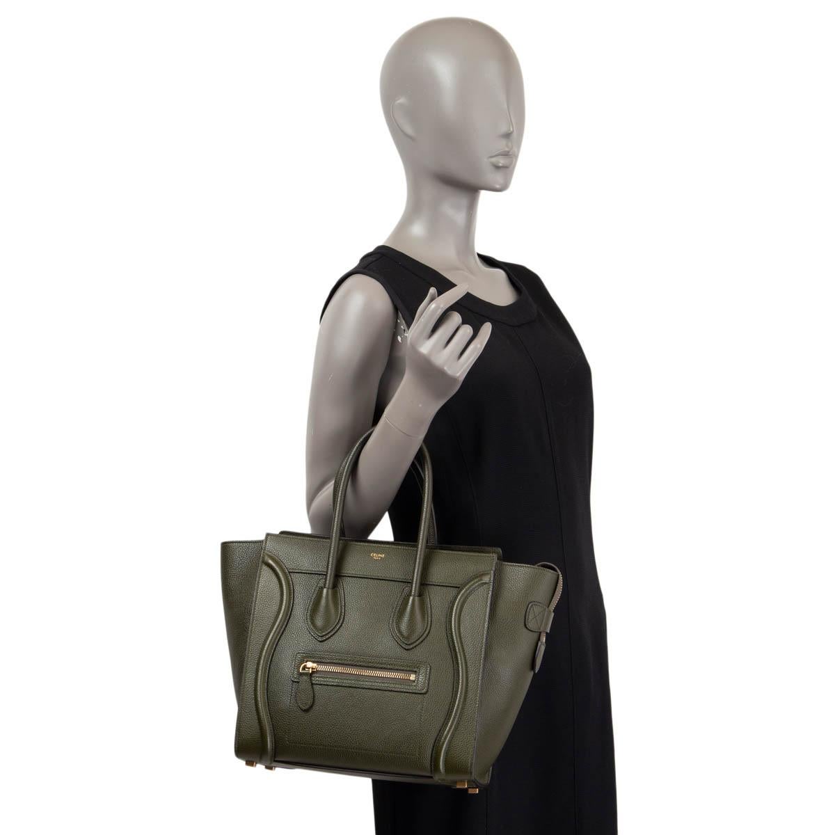 Women's CELINE olive green grained leather MICRO LUGGAGE Tote Bag