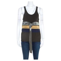 Celine Olive Green Knit Satin Belt Trim  Racer Back Tank Top S