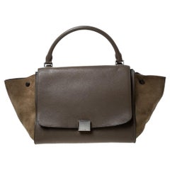 Celine Olive Green Leather and Suede Medium Trapeze Bag