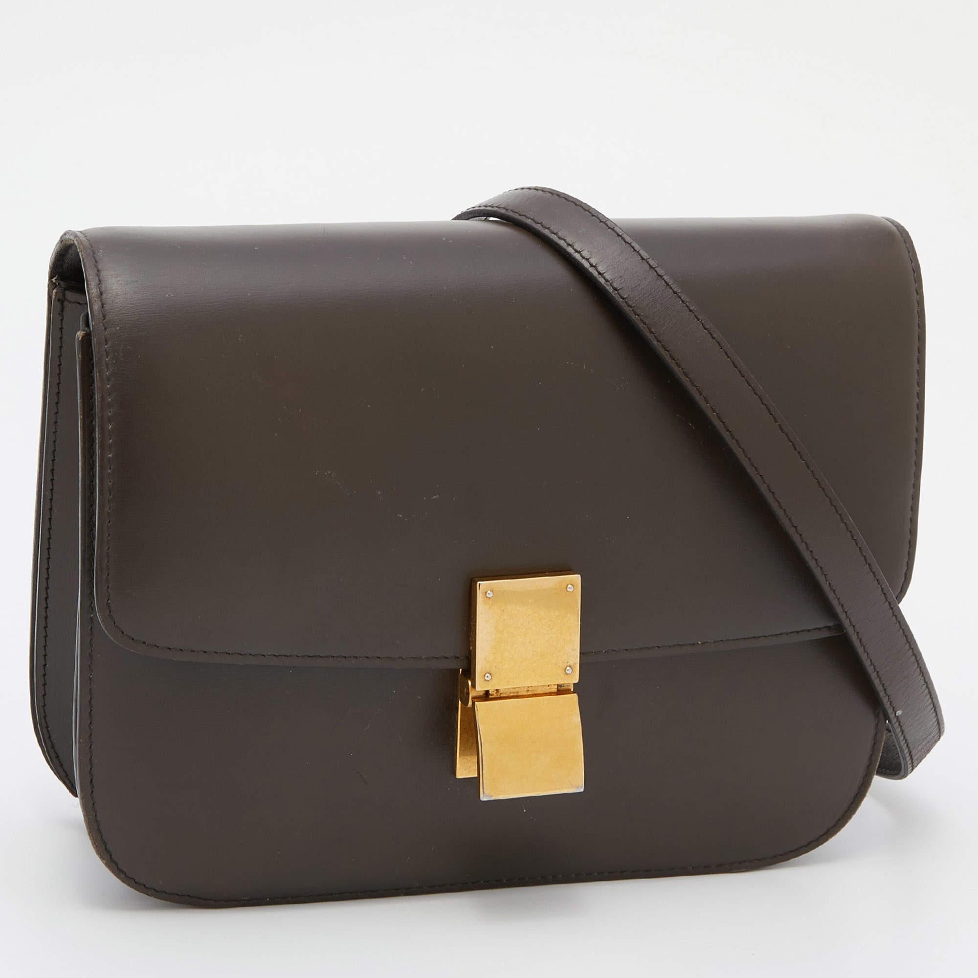 Men's Celine Olive Green Leather Medium Classic Box Shoulder Bag