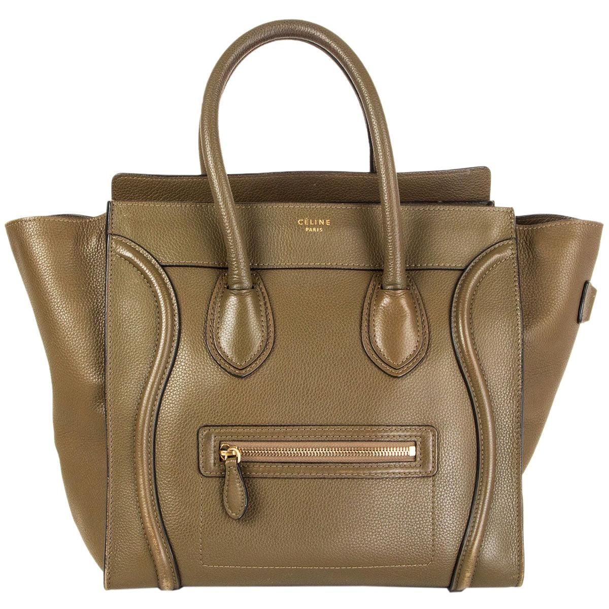 CELINE olive green leather MINI LUGGAGE TOTE Bag