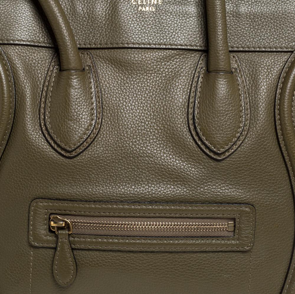 Celine Olive Green Leather Mini Luggage Tote 1
