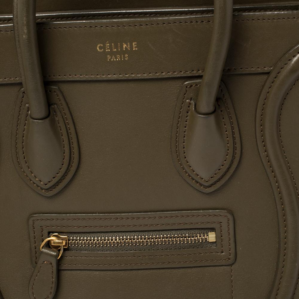 Céline Olive Green Leather Nano Luggage Tote 2
