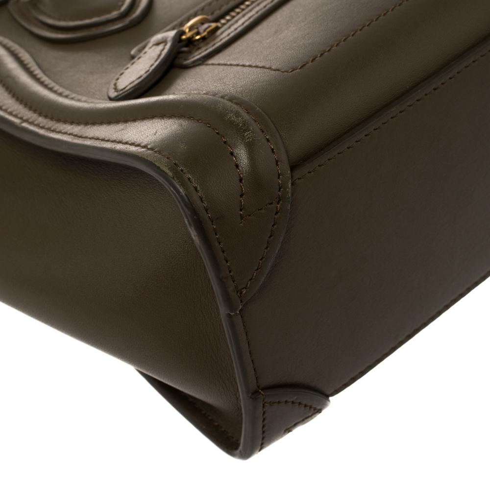 Black Céline Olive Green Leather Nano Luggage Tote
