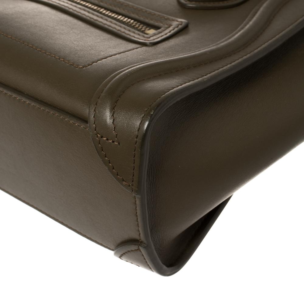Women's Céline Olive Green Leather Nano Luggage Tote