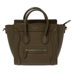 Céline Olive Green Leather Nano Luggage Tote