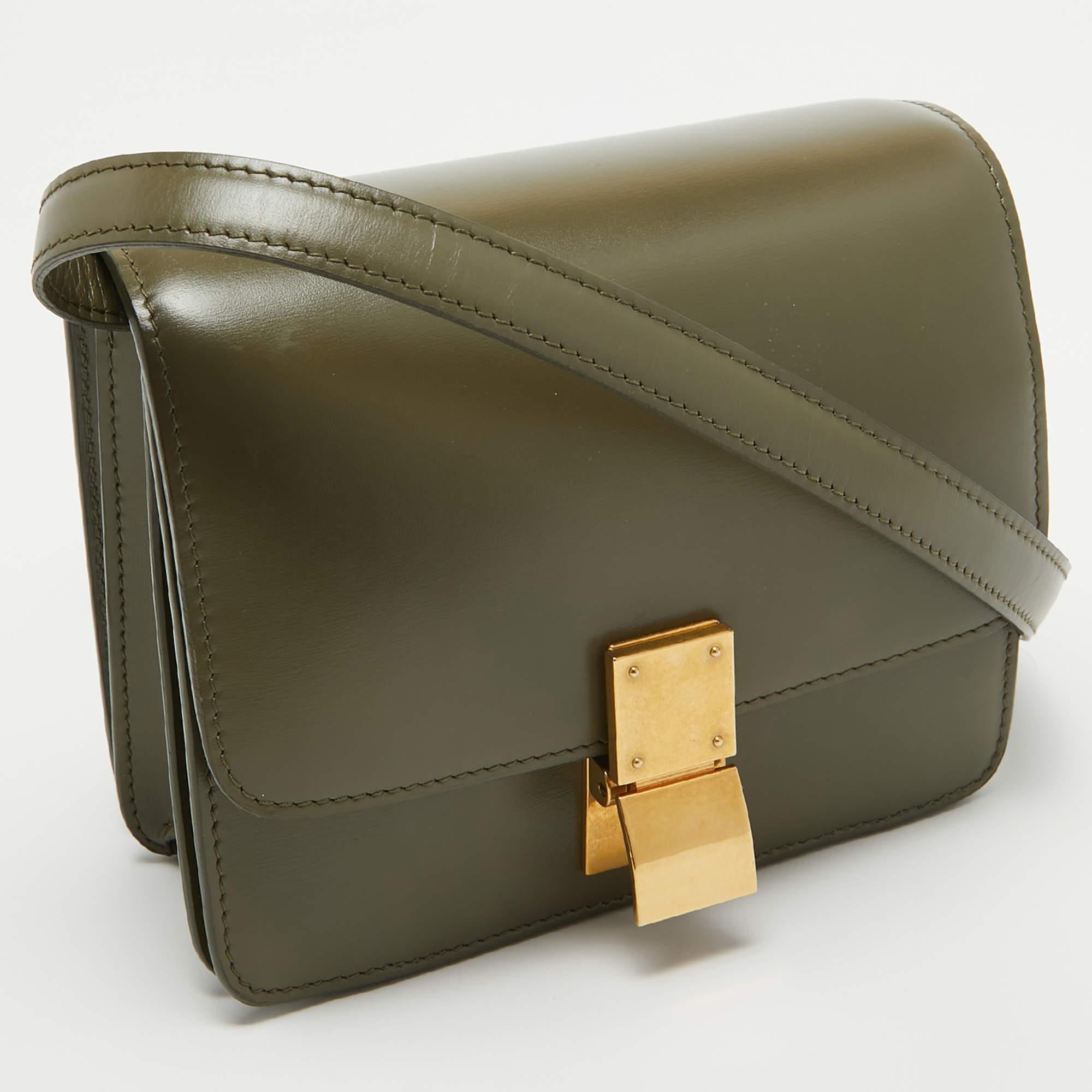 Celine Olive Green Leather Small Classic Box Flap Bag 9