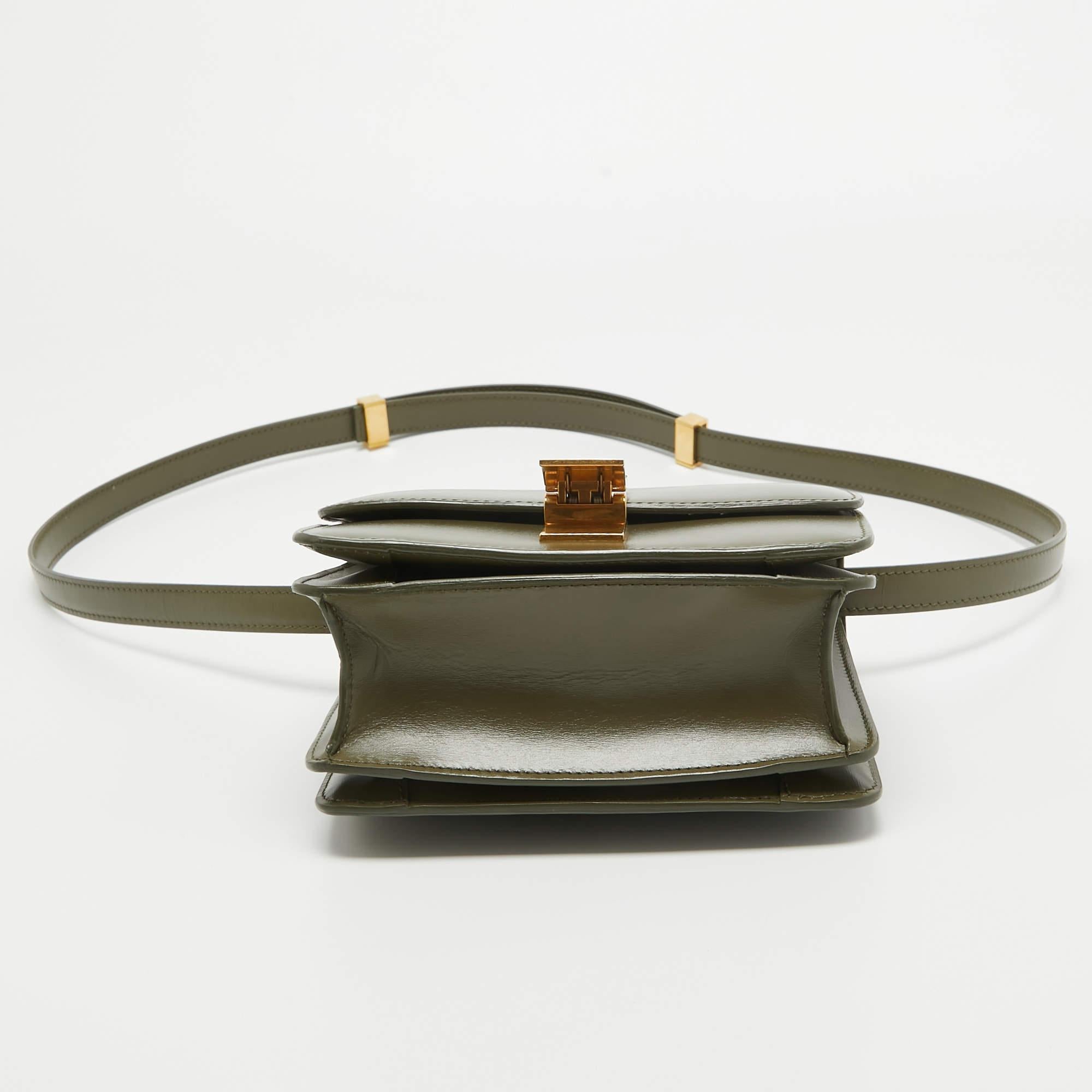 Women's Celine Olive Green Leather Small Classic Box Flap Bag