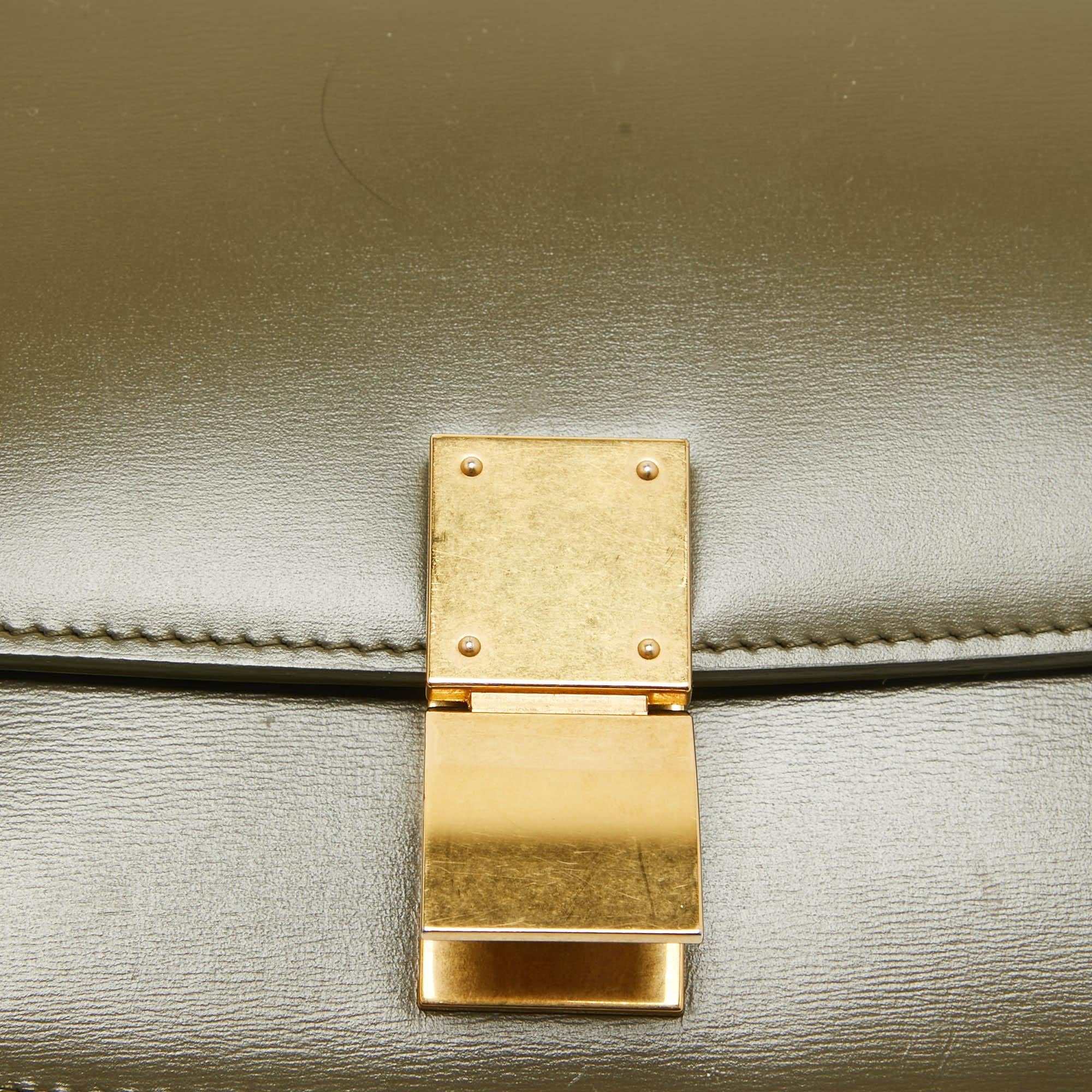 Celine Olive Green Leather Small Classic Box Flap Bag 4