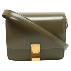 Celine Olive Green Leather Small Classic Box Flap Bag