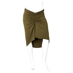 Celine Olive Green Ruched Zip Asymmetrical Skirt