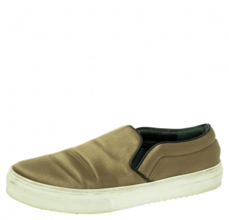 Brown Celine Olive Green Satin Slip On Sneakers Size 39 For Sale