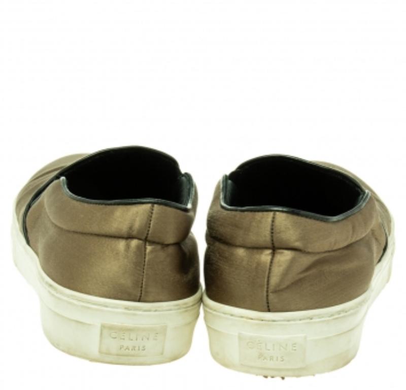 Celine Olive Green Satin Slip On Sneakers Size 39 For Sale 1