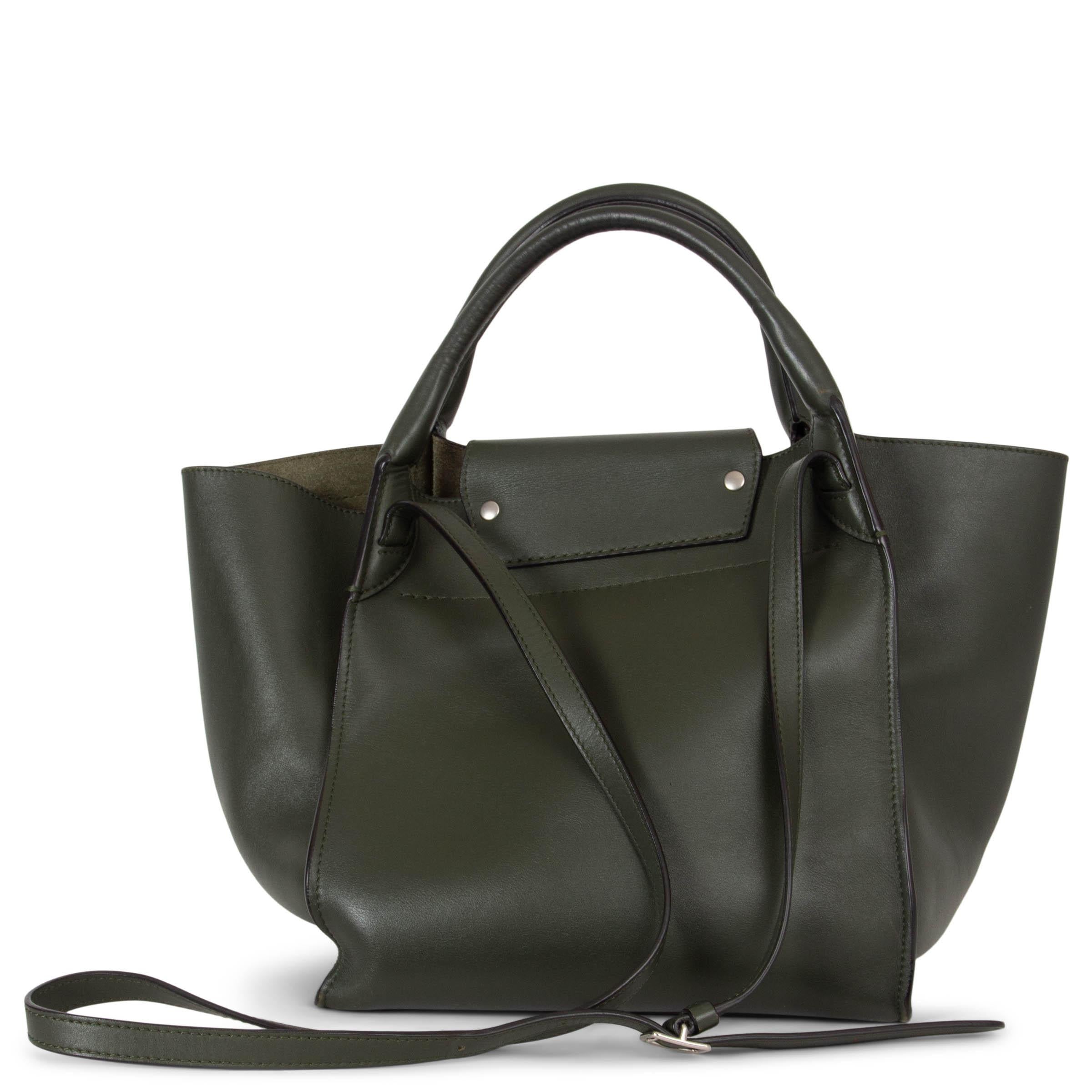 Black CELINE olive green smooth leather BIG BAG MEDIUM Tote Bag For Sale