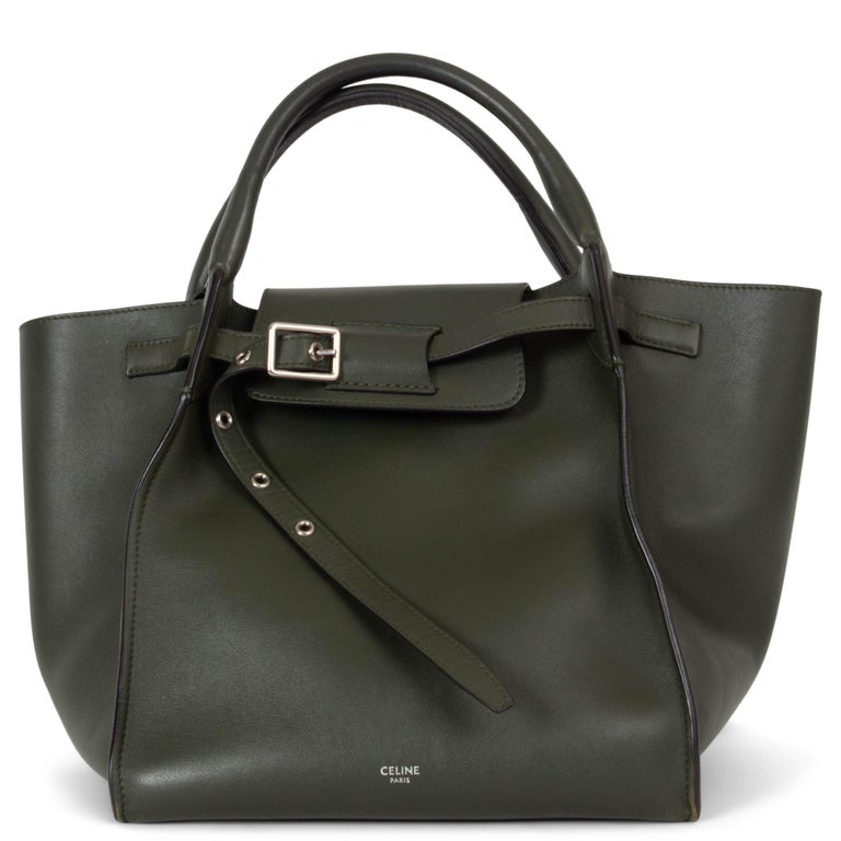 CELINE grand sac fourre-tout Medium en cuir lisse vert olive sur