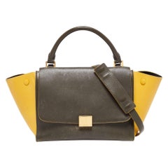 Celine Olive Green/Yellow Leather Small Trapeze Bag
