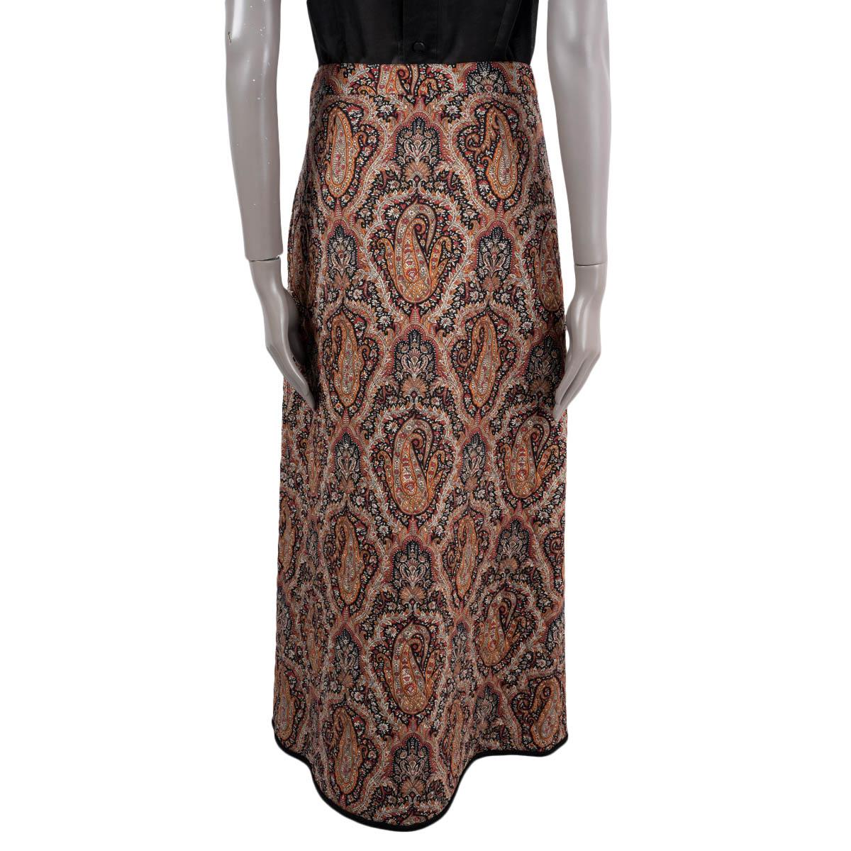 Brown CELINE orange & black wool 2020 PAISLEY QULTED Maxi Skirt 38 S