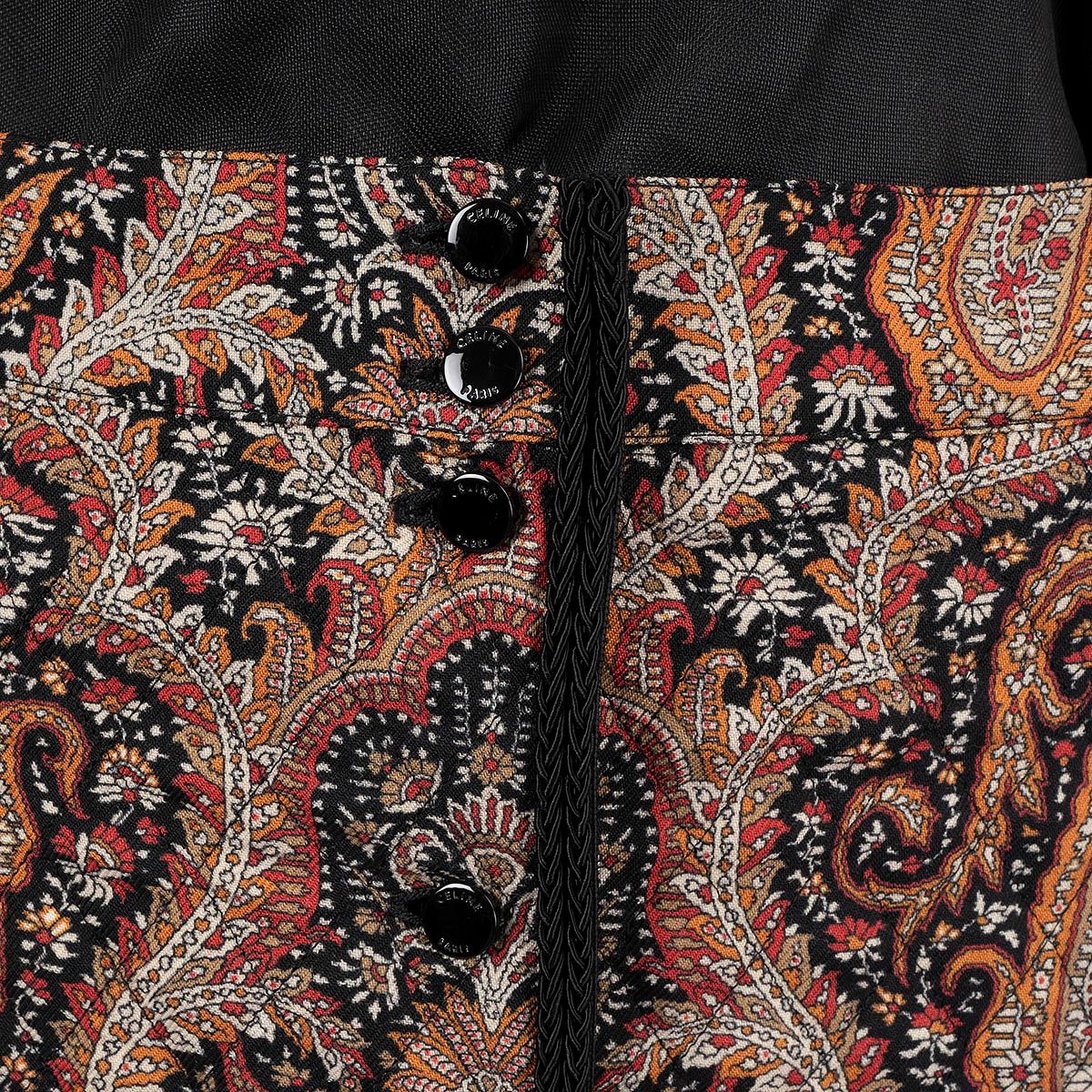 CELINE orange & black wool 2020 PAISLEY QULTED Maxi Skirt 38 S In Excellent Condition In Zürich, CH