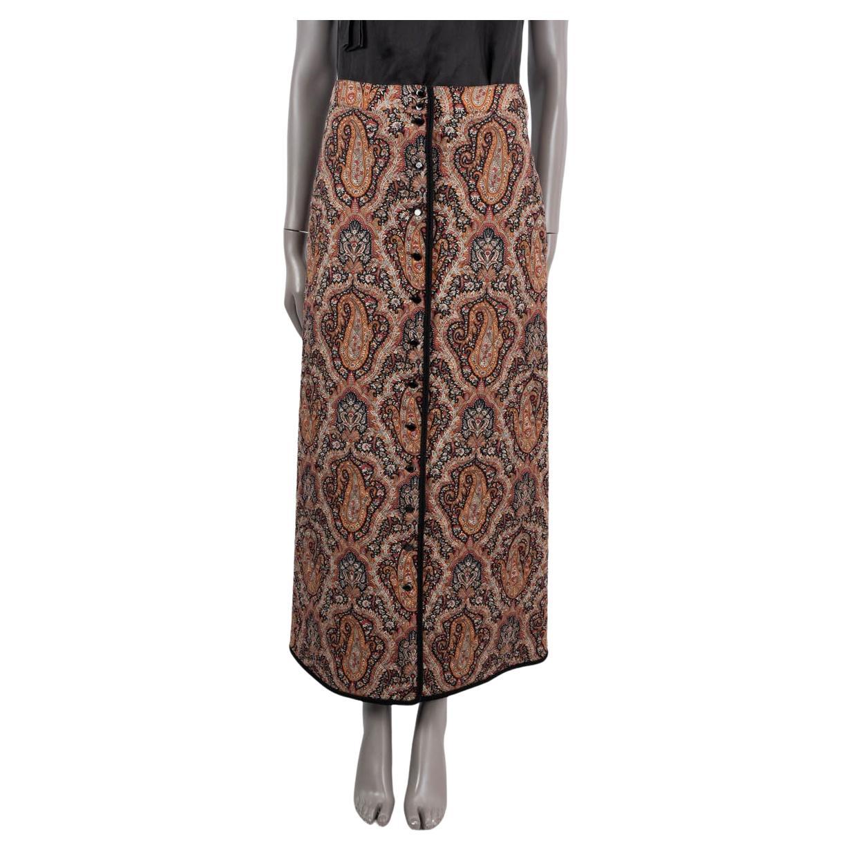 CELINE orange & black wool 2020 PAISLEY QULTED Maxi Skirt 38 S