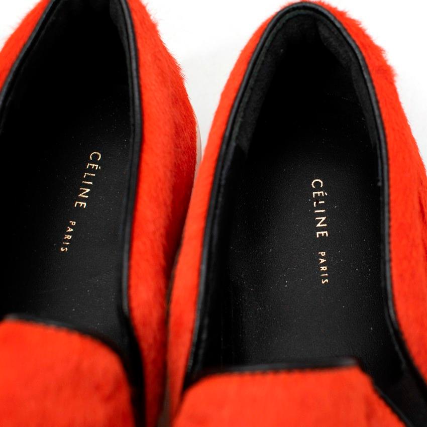 Celine Orange Calf Hair Slip-On Sneakers - US 7 In Excellent Condition For Sale In London, GB