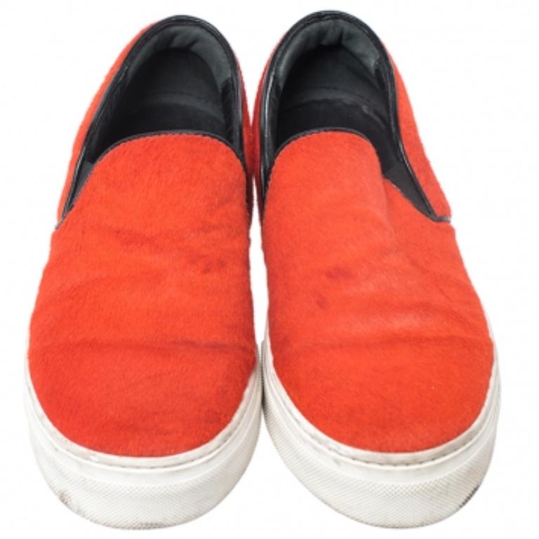 De las mujeres Celine Orange Calfhair Slip On Sneakers Size 38 en venta