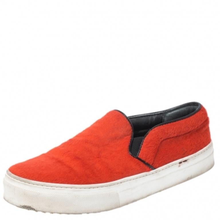 Celine Orange Calfhair Slip On Sneakers Size 38 en venta 2
