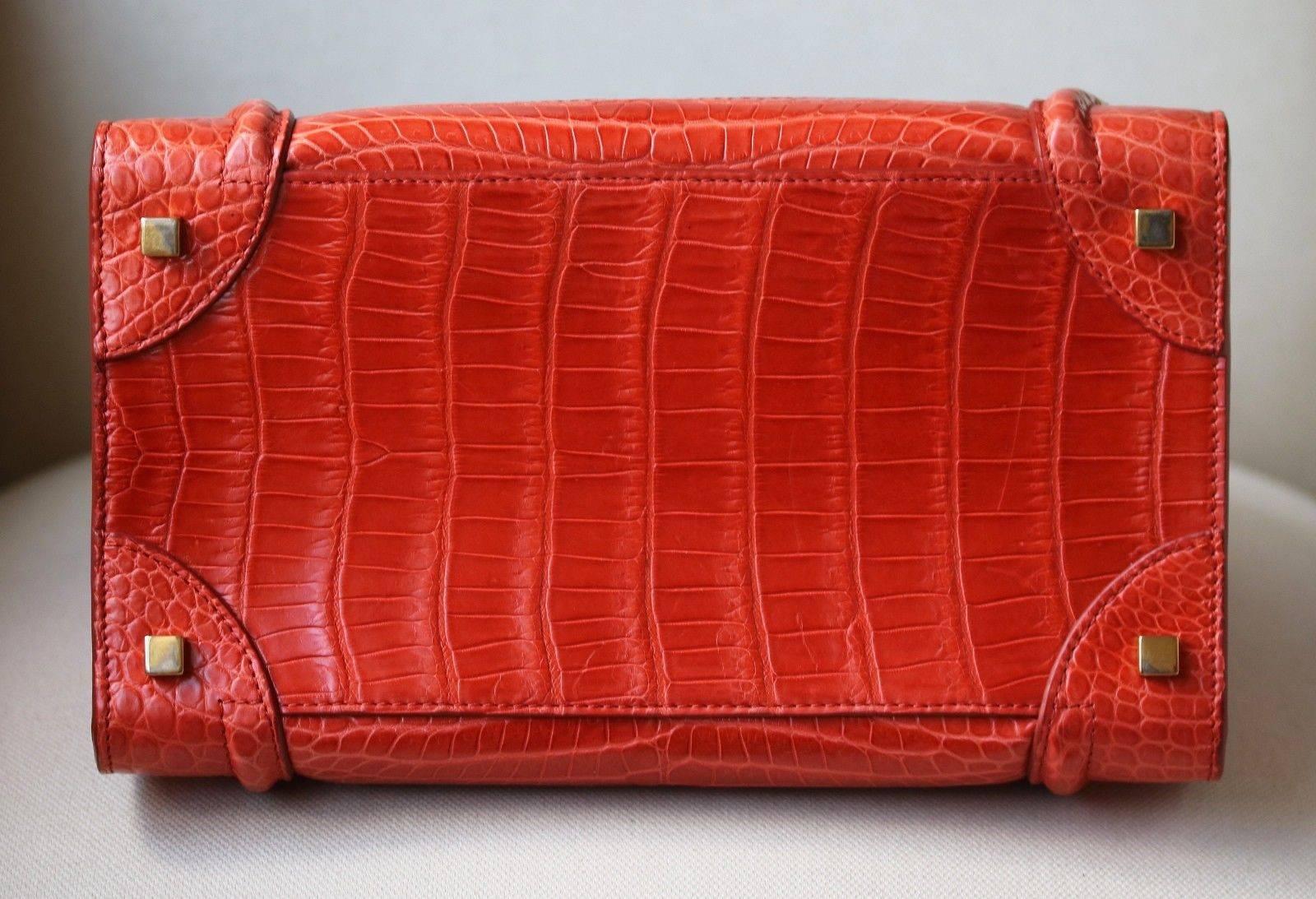 Céline Orange Crocodile Luggage Bag With Gold H/W For Sale 2