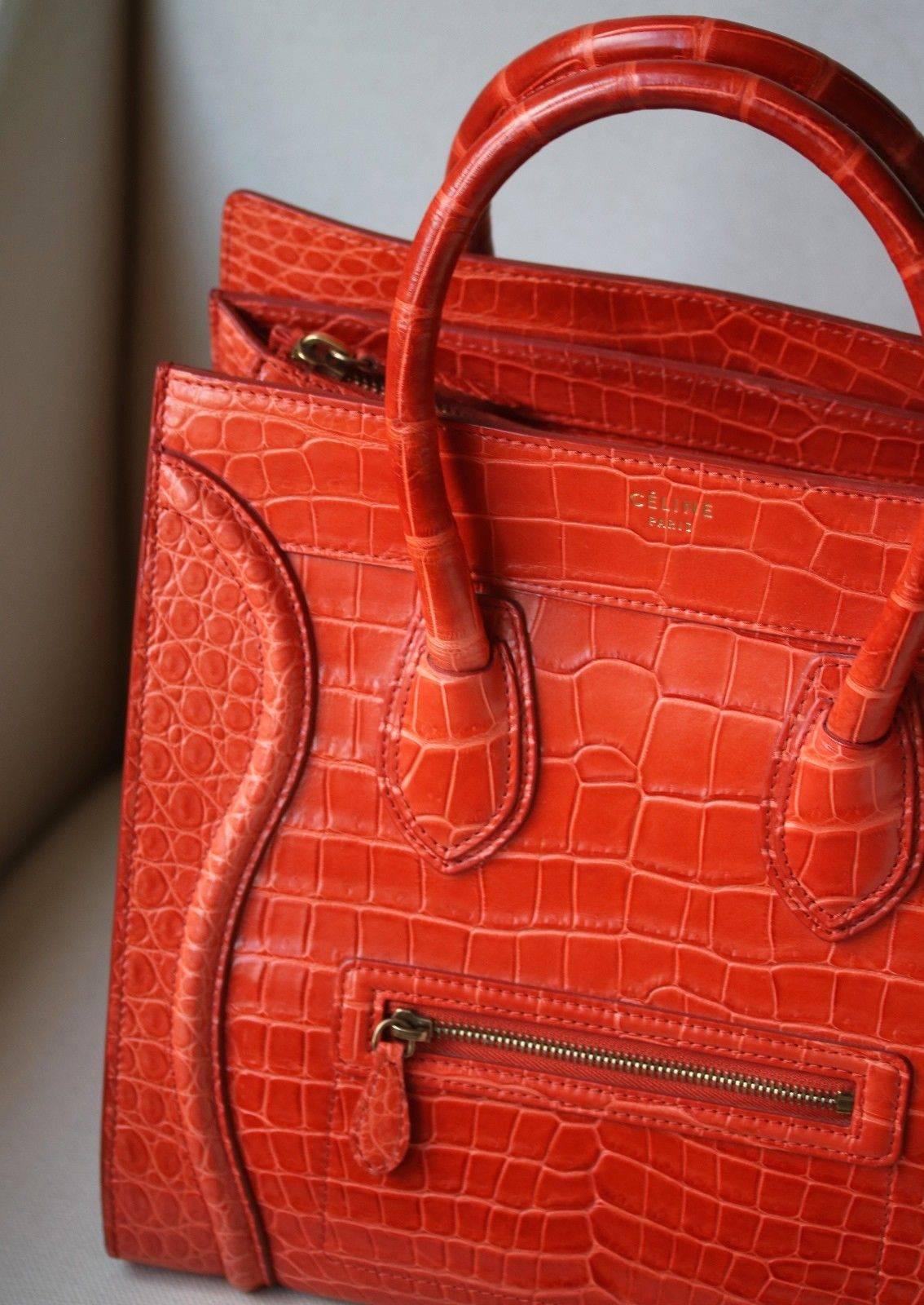 Céline Orange Crocodile Luggage Bag With Gold H/W In Excellent Condition For Sale In London, GB