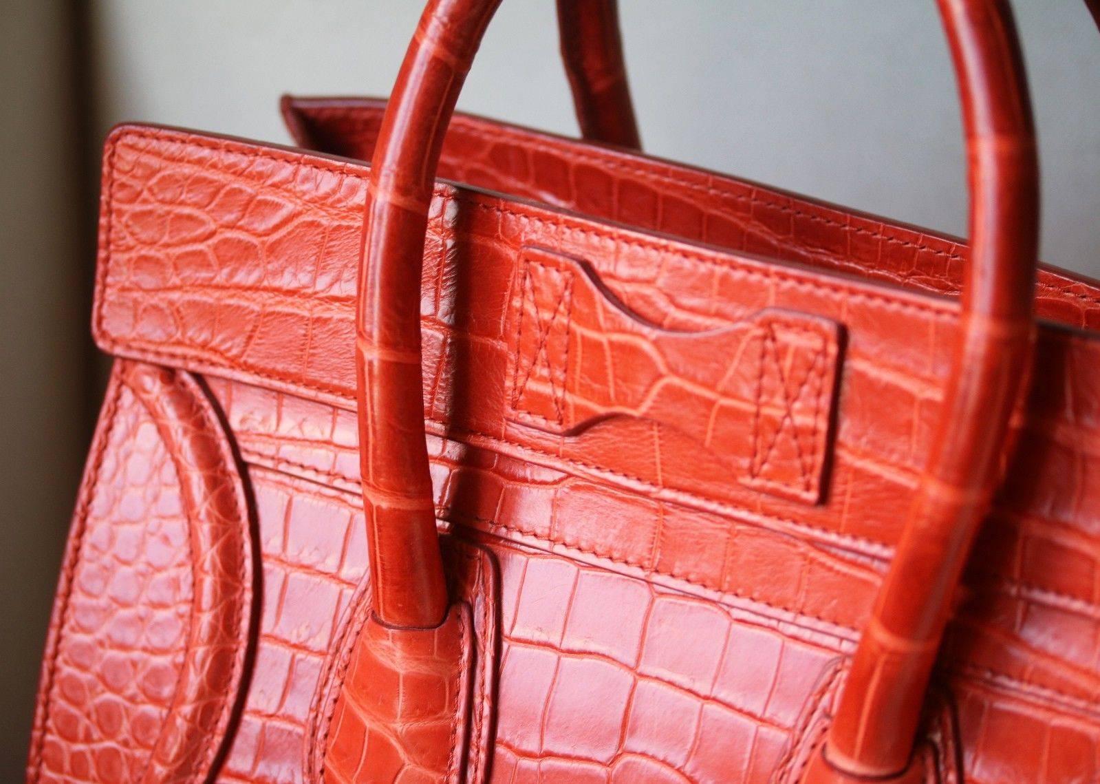 Céline Orange Crocodile Luggage Bag With Gold H/W For Sale 1