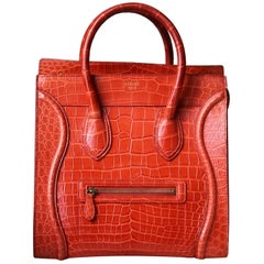 Céline Orange Crocodile Luggage Bag With Gold H/W