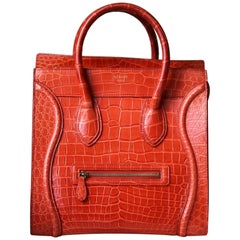 Céline Orange Crocodile Luggage Bag With Gold H/W