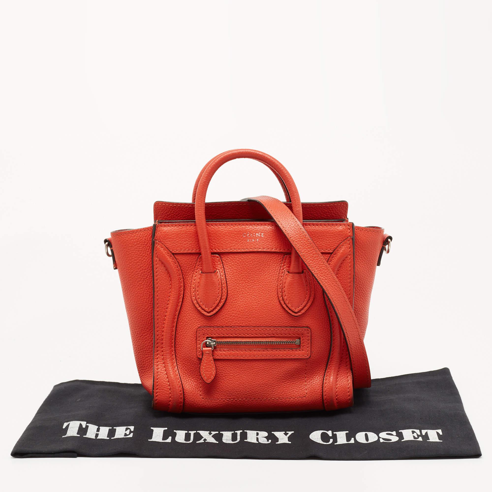 Céline Orange Grained Leather Nano Luggage Tote 10