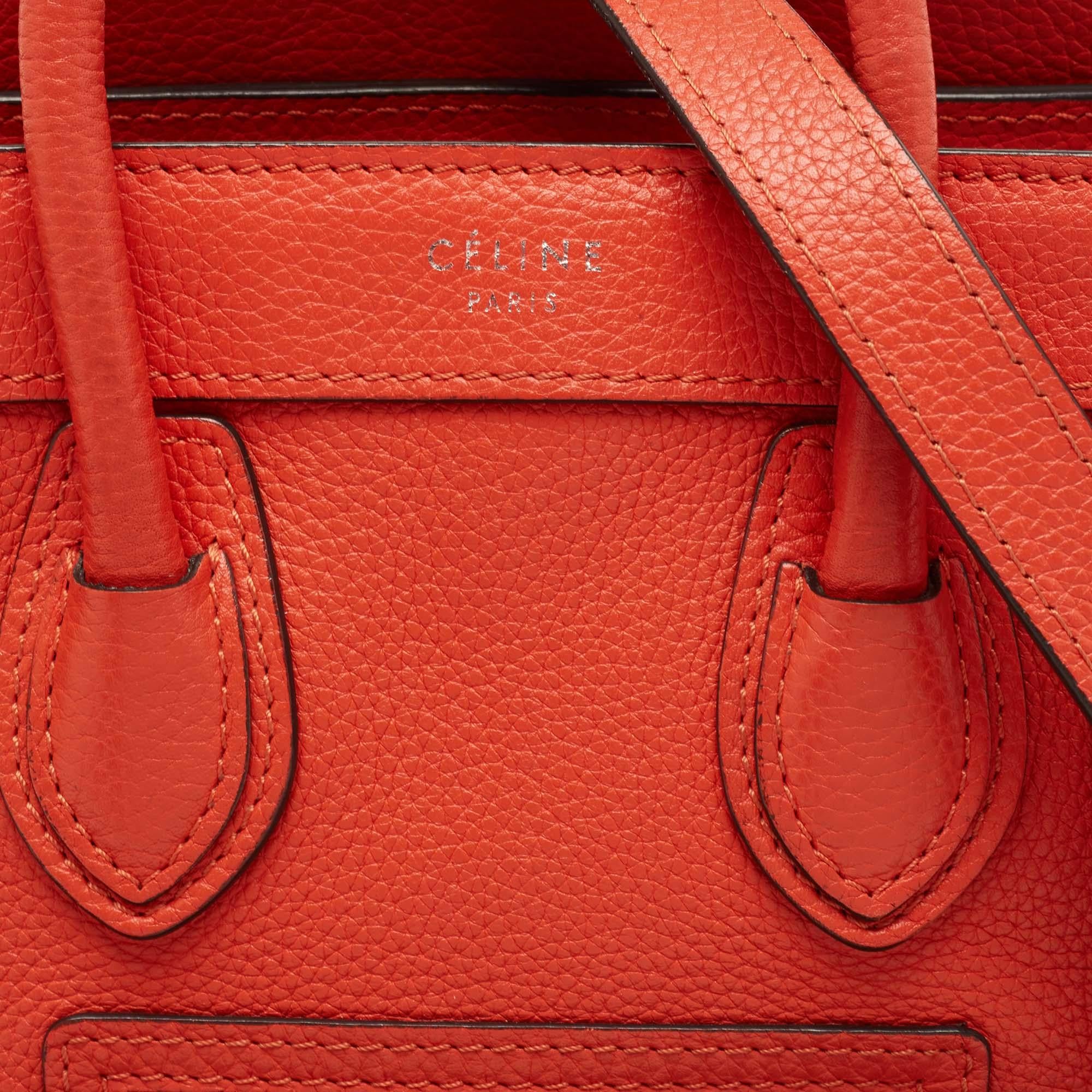 Céline Orange Grained Leather Nano Luggage Tote 13